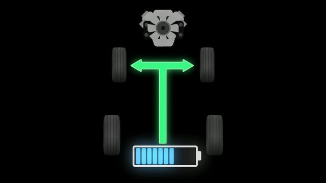 How a hybrid engine works: When fully charged, the battery powers the vehicle, providing efficient and eco-friendly propulsion.