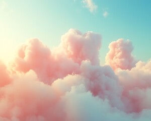 Soft pink clouds at sunset, aerial view.