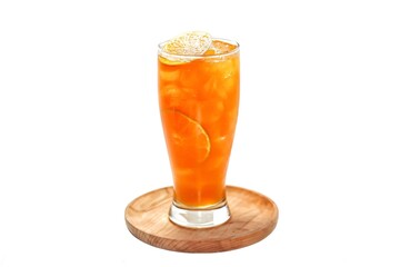 Look sweet with orange juice put on wooden plate in white background and isolate concept.
