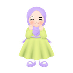 happy muslim girl ramadhan in watercolor illustration 