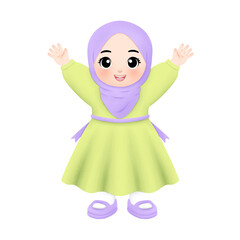 happy muslim girl ramadhan in watercolor illustration 