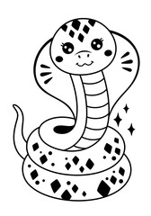Fototapeta premium Black and white snake clipart. Cute snake doodle in cartoon flat style. Year of the snake. Chinese zodiac. Hand drawn vector illustration.
