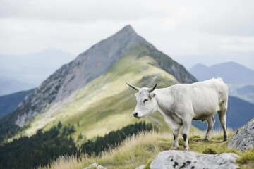 Obraz premium Highland calf explores the stunning landscapes of the Cairngorms in Scotland