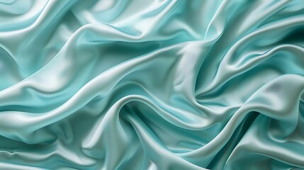 Obraz premium Abstract background with waves of smooth elegant cyan color silk luxury cloth fabric texture