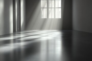 Sunbeams illuminate empty room.