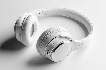 White headphones resting on a clean surface in soft lighting