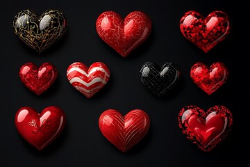 Fototapeta premium Valentine day group of red and black hearts 