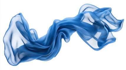 Blue silk cloth flows beautifully on isolated white background