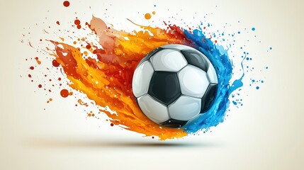 Fiery soccer ball design, abstract background, sports competition graphic.