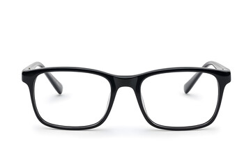 A pair of classic, black-rimmed eyeglasses isolated on white background