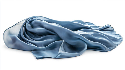 Blue silk cloth flows beautifully on isolated white background