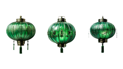 Green Cyberpunk Lantern Chinese New Year, with transparent background