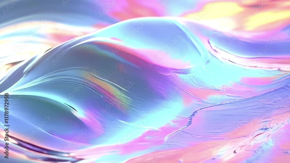 Aufkleber An abstract animation of wave-like moving lines with shimmering shades of pink, blue and gold, like a mirage in a futuristic world. The effect is smooth and hypnotic