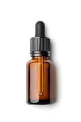 Amber glass dropper bottle with black cap mock up isolated on white background