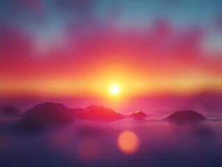 Vibrant sunset over calm water with rocks.