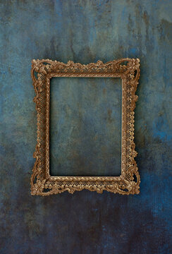 Metal frame mockup on an old wall