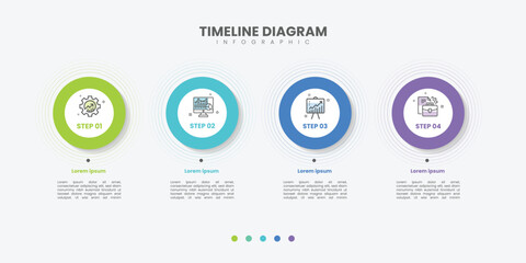 Fototapeta premium Business infographic template. 4 Step timeline journey. Process diagram, 4 options on white background, Infograph elements