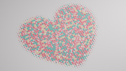 3d rendering for Valentine's Day. 3D illustration of the symbol of love - a large heart made of many small elements. The idea of unity, union, love and fidelity.