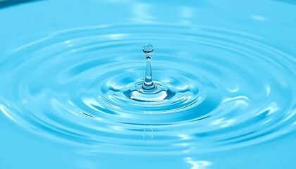 Water Drop Impact: Serene Blue Ripples and Tranquil Surface