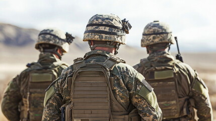 Fototapeta premium Soldiers in Camouflage Uniform Watching Over the Military Training Zone