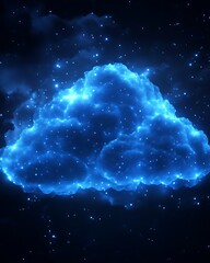 Glowing blue cloud in dark space.