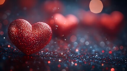 Hearts on Glittery surface for Valentine Day

