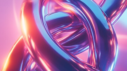 Abstract Neon Pink and Blue Metallic Tubes