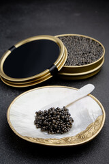 black caviar on a spoon