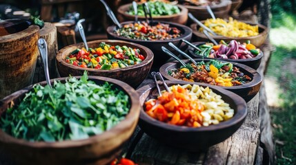 Ethiopian feast featuring injera with vibrant stews and fresh vegetables, showcasing traditional culinary diversity and rich flavors.