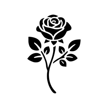 recommend clip art: Single rose silhouette icon with stem and leaves vector illustration design on white background.