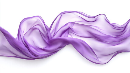 Fototapeta premium Lilac silk cloth flows beautifully on isolated white background