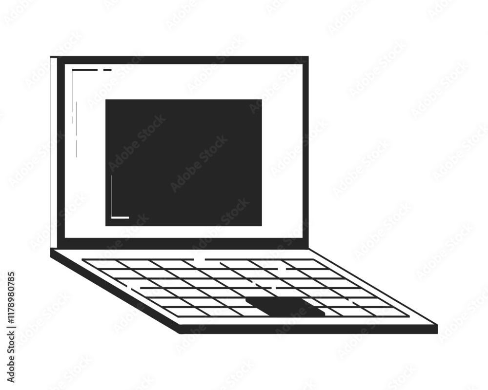 Poster minimalist open laptop with empty web window on display doodle linear object. digital device. modern