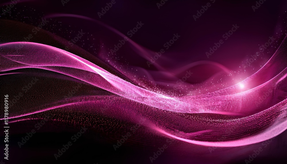 Aufkleber Abstract wave particle technology background. Abstract pink background with wavy particle lines on the dark background. 