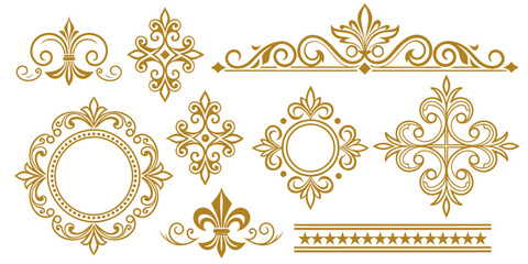 Set of Vintage border ornaments vector illustrations, and white background.