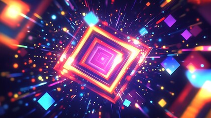 Obraz premium Abstract Neon Light Square Tunnel Design