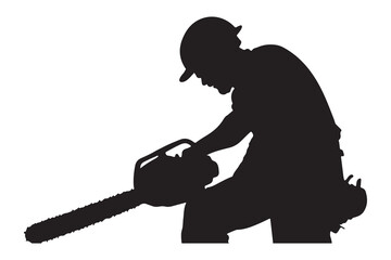 Tree cutting man silhouette vector illustration