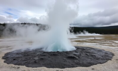 Geyser eruption in a geothermal area