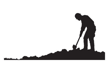 Worker digging site area silhouette vector illustration