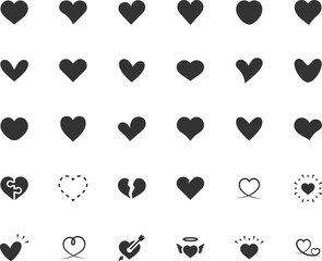 Vector set of heart flat icons. Pixel perfect.