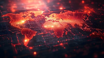 Glowing Digital World Map with High Speed Data Connections Symbolizing Global Communication Technology