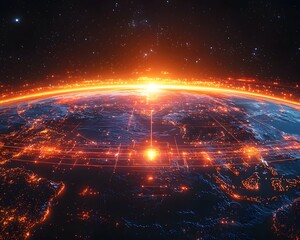 Glowing Earth at Night Showcasing Global Connectivity and Communication Technology