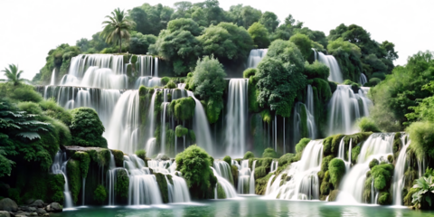 waterfall in the park isolated on white background PNG.AI GENERATED