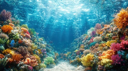 Fototapeta premium Vibrant Coral Reef: An Underwater Paradise of Colorful Marine Life and Biodiversity