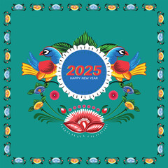 A set of floral borders with two birds holding a text box Colorful Rickshaw painting