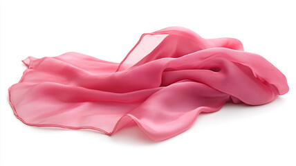 Pink silk cloth flows beautifully on isolated white background