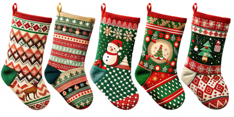 christmas stocking sock with festive patterns isolated on white background PNG.AI GENERATED