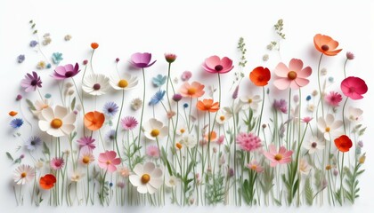small colored delicate flowers on a thin stem, on a white background