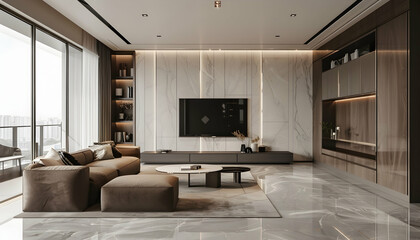 Obraz premium Modern Living Room 3D Illustration: Luxury Interior Design