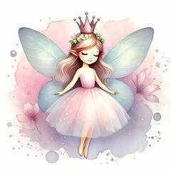 A Glimmer of Magic: Watercolor Fairy with Delicate Wings and a Soft Crown