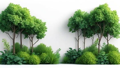Fototapeta premium artistic decorations of green trees, installation of a painting on a white background